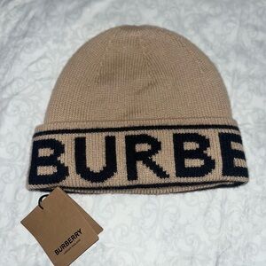 Burberry Tan Beanie with Black Logo Cuff